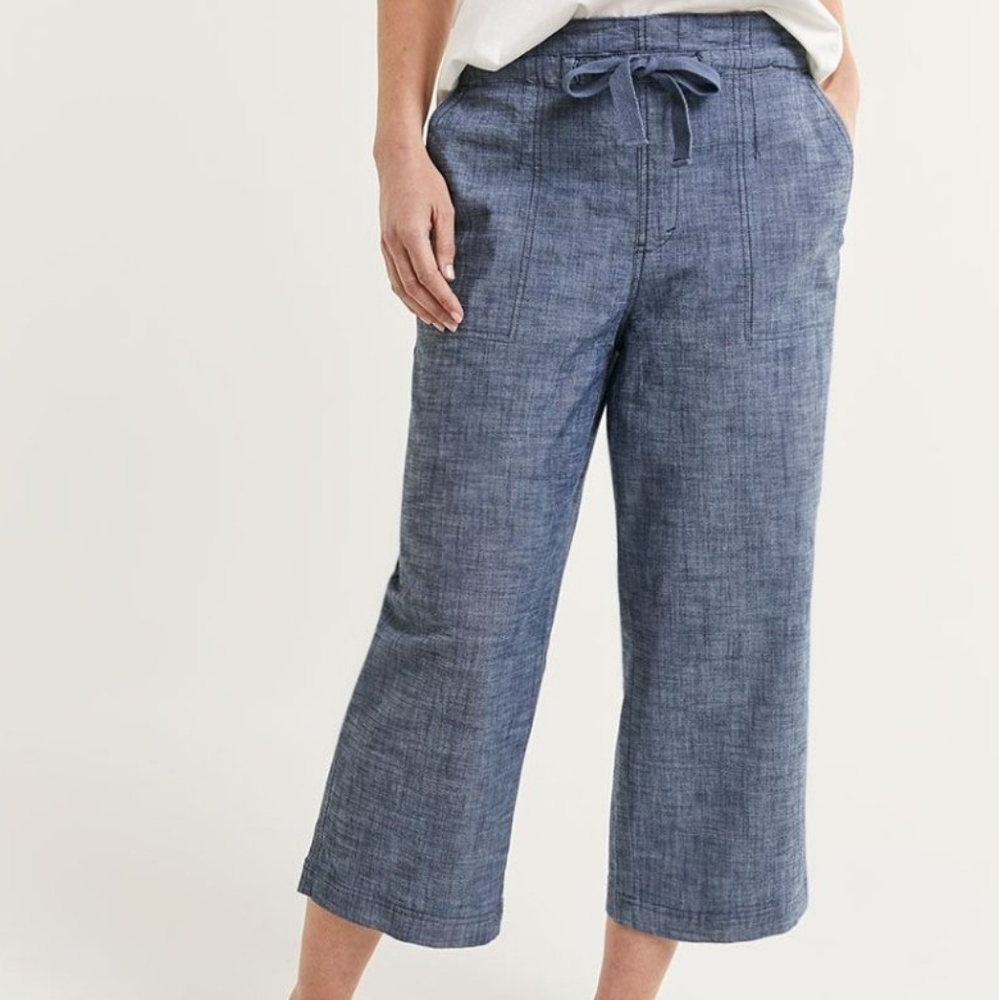[22] Reitmans ~ Tapered Chambray Pants with Sash - Tall